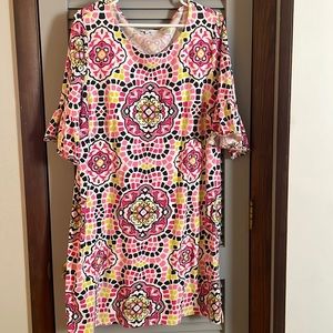 Crown & Ivy Dress w/ 3/4 flutter sleeves and a small 1 inch slit on both sides.